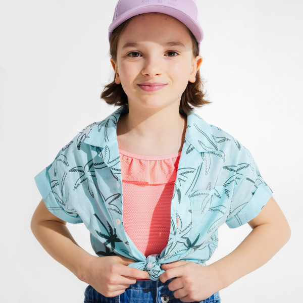 قميص هاواي بطبعة شجرة النخيل، بلون أزرق للأولاد